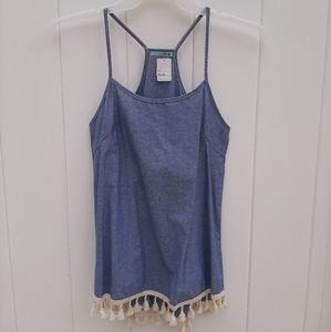 P.S Kate Denim Tank with Fringe Detail